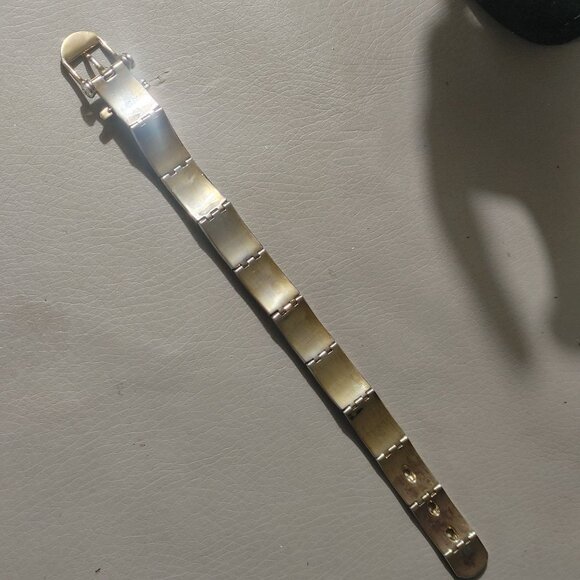 Hendi Bendal Hinge Belt Buckle Bracelet MOP Signature Logo Gold Tone Rhinestone - Picture 15 of 16